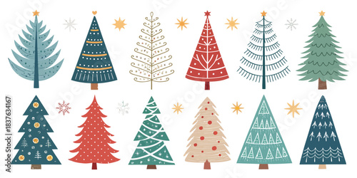 vector Christmas Dazzling Christmas Trees Mega Pack: Assorted Festive Evergreen Designs for Winter Holidays
