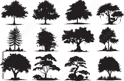 Diverse tree silhouettes vector illustration