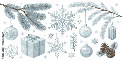 vector Christmas Detailed Winter Christmas Snowflake Ornament Vector Graphic - Festive Holiday Celebration