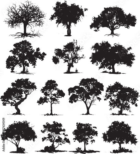 Diverse tree silhouettes vector illustration