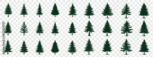 Pine tree silhouette set, fir tree vector, evergreen clipart, coniferous tree illustration, forest tree outlines, black tree icons. Christmas Trees Pictogram Set. Eps 10. 