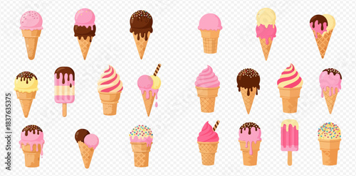 Delicious Assortment of Frozen Desserts in Cones and Bars for Summer Sweetness 2dflat