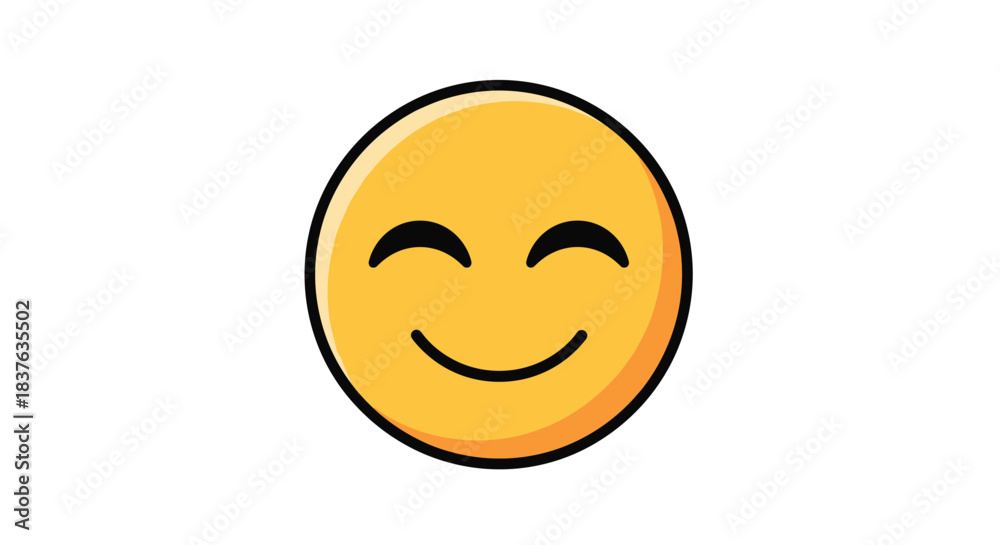 Fototapeta premium A simple and content yellow emoticon with closed, smiling eyes, conveying a feeling of happiness, calm, and satisfaction.