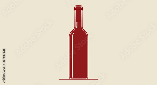 Minimalist red silhouette of a wine bottle against a light, textured background, creating a simple and elegant design.