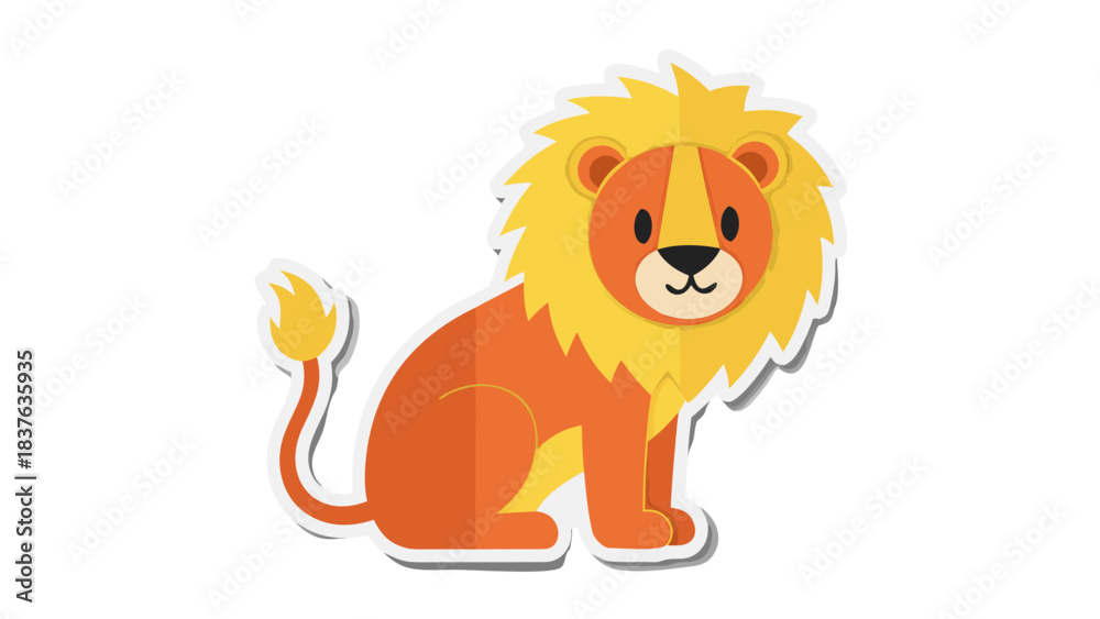 Fototapeta premium Illustration of a Fierce Orange Lion with a Golden Mane Sitting Proudly Against a Transparent Background Vibrant Cartoon Style