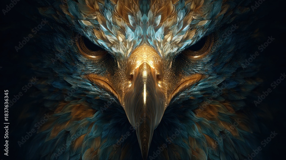 Fototapeta premium Dramatic artistic rendering of an eagle head in a dark environment