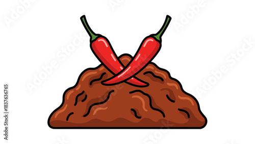 Spicy Red Chili Peppers Over Ground Spice for Culinary Cooking rendang indonesian food