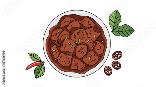 Fresh Homemade Chili with Beans in a White Bowl on a Table rendang indonesian food