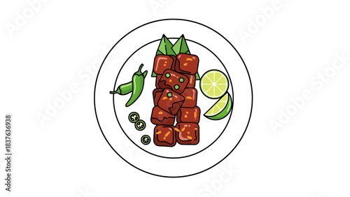 Healthy Vegetarian Meal with Tofu Lime and Veggies on a White Plate rendang indonesian food
