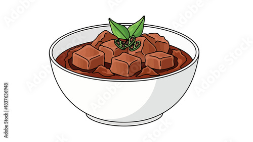 Cute Green Cartoon Cat Peeking Out of a Bowl of Chocolates Playful and Whimsical Food Illustration rendang indonesian food