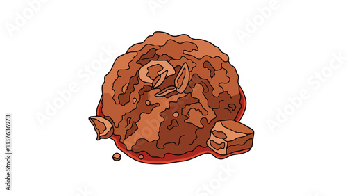 Close up of a Delicious Moist Chocolate Cake Slice with Nut Topping rendang indonesian food