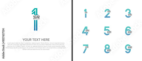 anniversary logo set with blue ribbon. blue number on white background for celebration moment