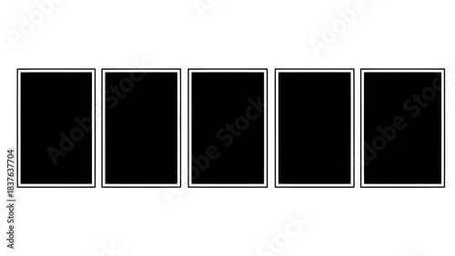 Five black squares with white borders in a row