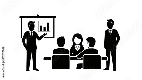 Business meeting presentation with bar chart