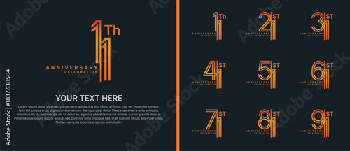 anniversary logo set with split style. orange color on black background for celebration moment