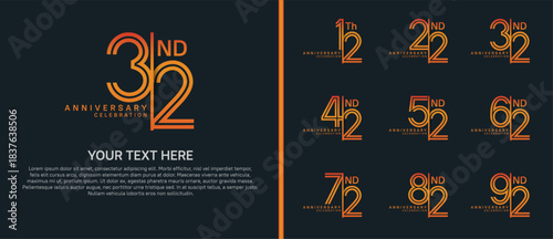 anniversary logo set with split style. orange color on black background for celebration moment