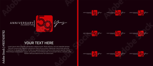 anniversary logo set with square. red and white color on purple background for celebration moment