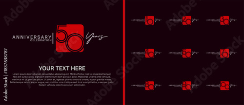 anniversary logo set with square. red and white color on purple background for celebration moment