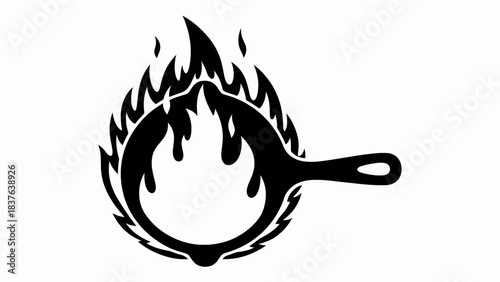 Vector illustration of a cast iron skillet on fire with dripping liquid, on transparent background