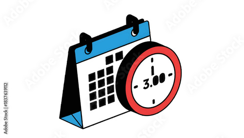 Vector illustration of a calendar and a clock icon on transparent background, signifying time and scheduling