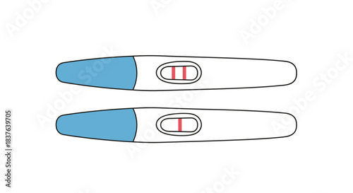 Two pregnancy tests are shown one with a positive result of two lines and one with a negative result of one line.