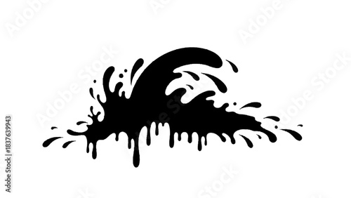 Vector illustration of black ink splash on transparent background, dynamic fluid art