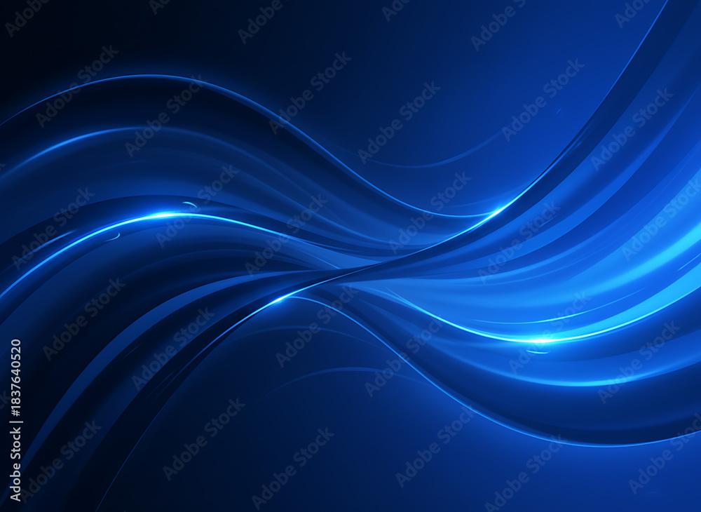 Fototapeta premium Abstract blue wavy light trails on dark background