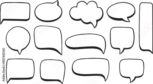 Crayon speech bubble set. Chalk pencil text boxes and dialog balloon. Charcoal doodle various text clouds, comic talk balloon with cute texture black and white line art 