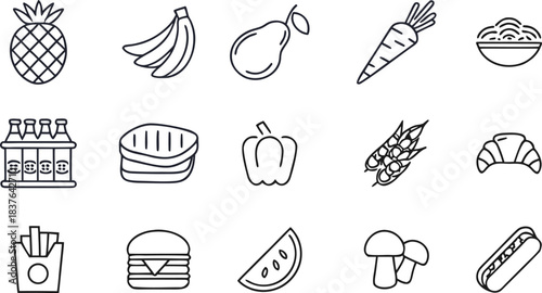 Minimalist Food Product Outline Icon Set with editable stroke
