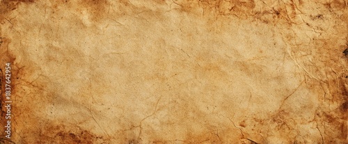 Aged, stained paper texture with frayed edges and subtle cracks