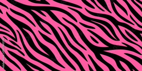 Seamless pattern with black, pink tiger stripes. Abstract animal print.