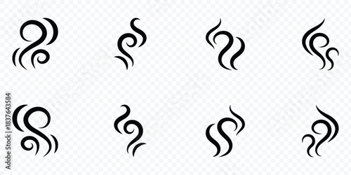 Doodle smoke icons set. Smoke steam icon vector design element. Heat, hot, cooking symbol vector. Doodle fire smoke icons. Vector illustration.