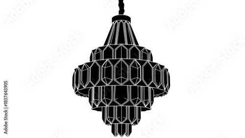 Elegant tiered crystal chandelier silhouette vector design element