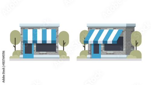 Flat Design Asset for Retail or Commercial Building with Brick Wall - Clean Editable Commercial Building Design