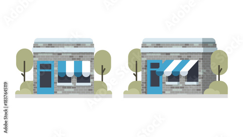 Flat Design Asset for Retail or Commercial Building with Brick Wall - Clean Editable Commercial Building Design