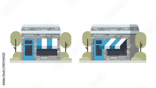 Flat Design Asset for Retail or Commercial Building with Brick Wall - Clean Editable Commercial Building Design