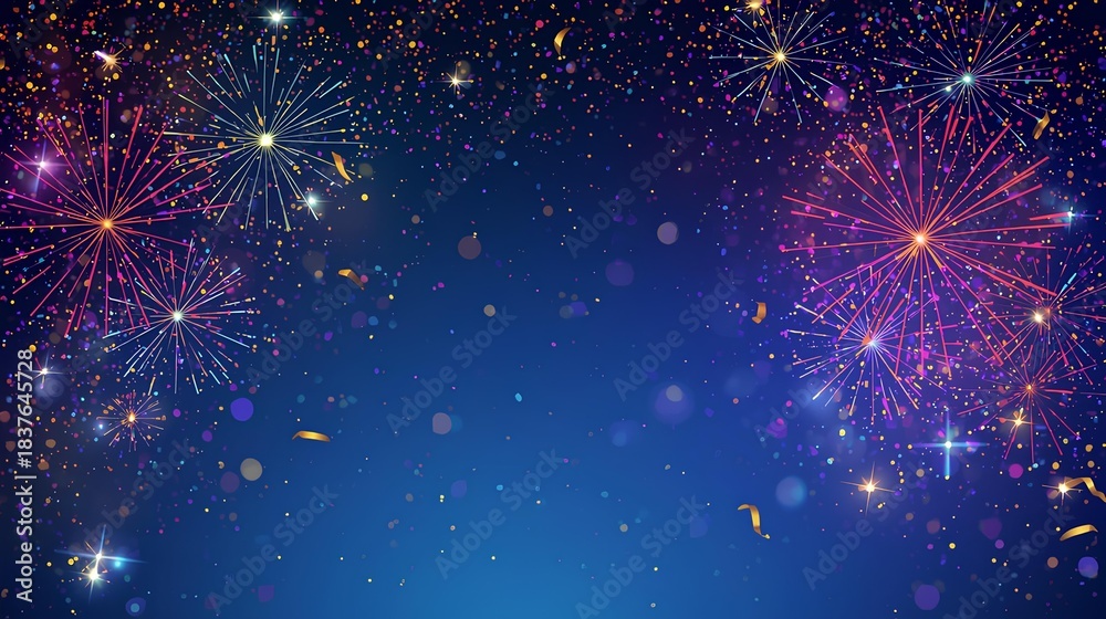 Fototapeta premium Festive Fireworks Display Over a Starry Sky A New Year Celebration of Lights Background