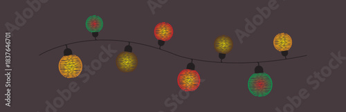 A vibrant string of colorful decorative electric lights, illuminating a festive scene with glowing bulbs, perfect for celebrations, holidays, parties, and seasonal events vector graphic illustration.