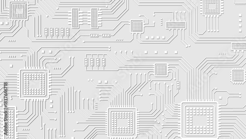 Abstract White Circuit Board Background With Clean Microchips And Lines Vector Design