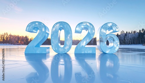 Wallpaper Mural Icy 2026 numbers on frozen lake, winter landscape Torontodigital.ca