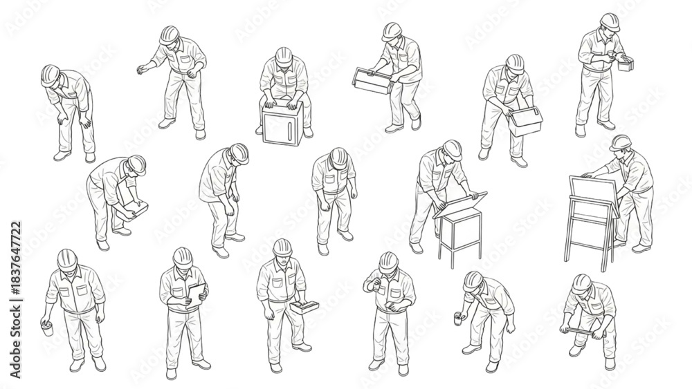 Fototapeta premium Isometric Collection of Beekeeper Activities Illustrating Hive Maintenance and Honey Harvesting Processes
