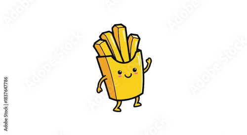 Cute French Fries Character Waving Hello.