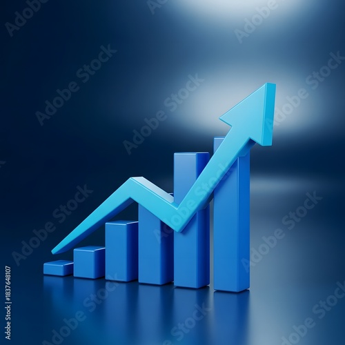Blue arrow graph charting upward trend against bar chart on dark background Free Download Blue arrow graph charting upward trend against bar chart on dark background - GFXLoad