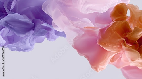 Abstract swirling smoke in purple, pink and orange tones with soft blends creating a dreamy and whimsical background for graphic design projects