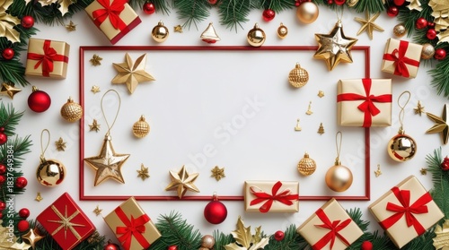 Festive Cheer: An arrangement of wrapped gifts, ornaments, and seasonal foliage creates a holiday atmosphere, inviting the viewer into the spirit of giving and celebration. 