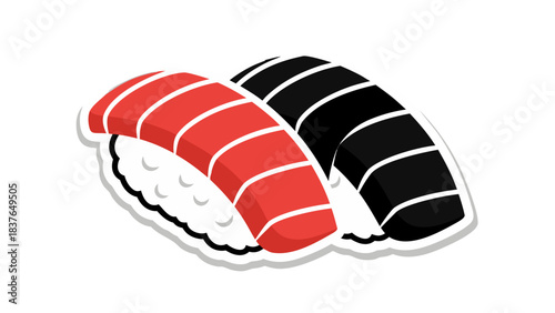 Pixel Art Sushi Nigiri Two Pieces Red Tuna Black Tuna on White Rice Isolated Black Background