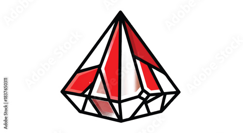 Abstract Red Gemstone Crystal Geometric Shape.