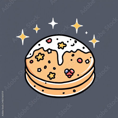 Starry Macaron Delight: This delightful illustration features a whimsical macaron, adorned with a sweet glaze and sparkling star accents, capturing the essence of dessert indulgence.