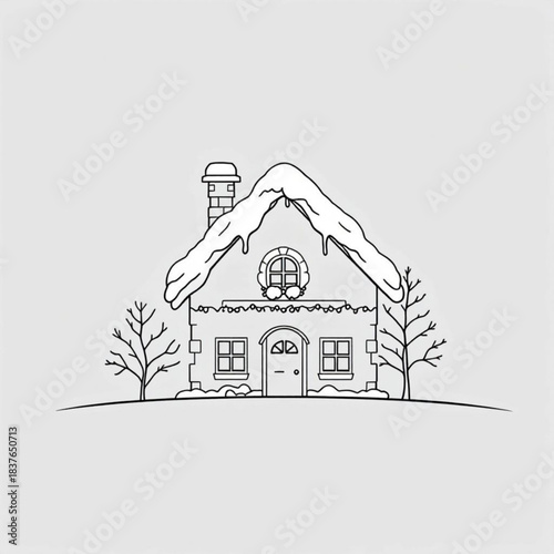 Cozy Cottage: A charming cottage is blanketed in snow, it's chimney emits a gentle wisp of smoke, conveying a sense of warmth, safety, and comfort amidst the winter.