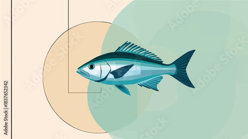 Stylized illustration of a blue and silver fish with overlapping translucent circles.